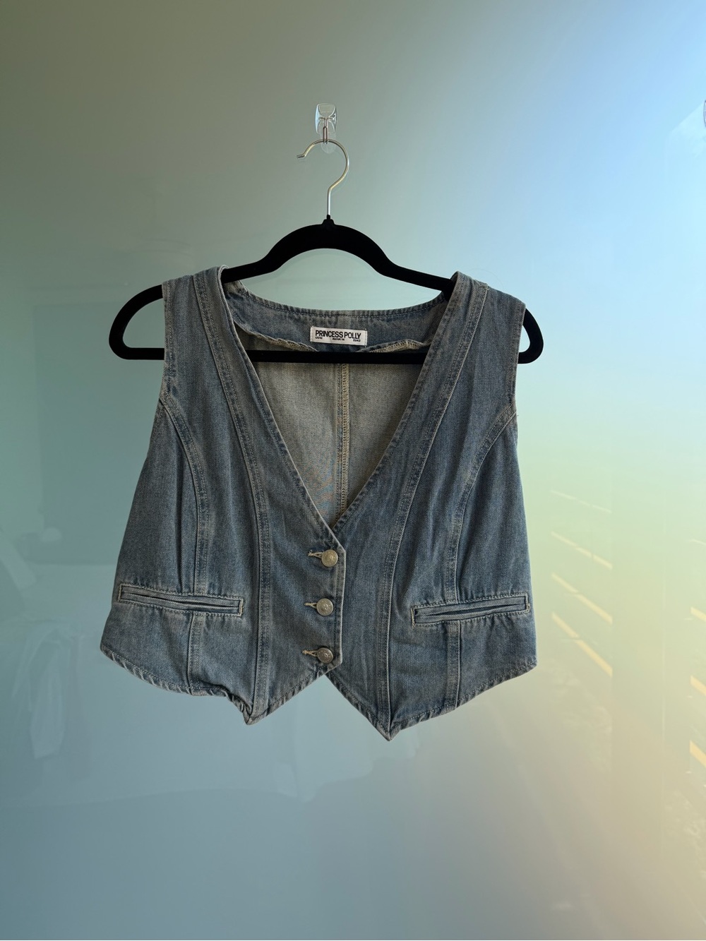 Princess Polly Denim Cropped Summer Vest - Picture 2 of 4